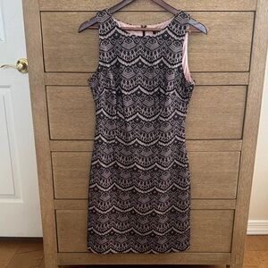 Guess Pink Sleeveless Dress with Black Lace Pattern